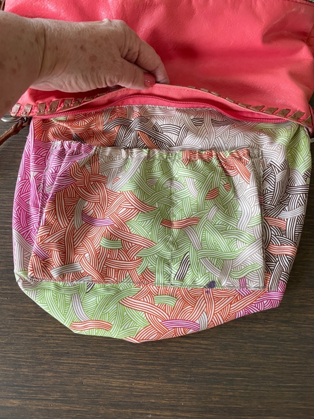 THE SAK CORAL & TAN BEADED LEATHER HOBO SHOULDER BAG Southwestern Vintage Hippie - Picture 7 of 11